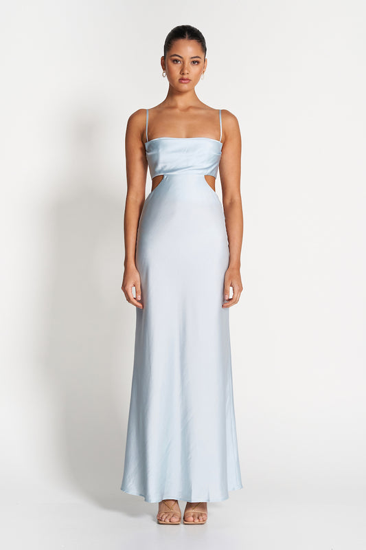 Leah Cut Out Silk Gown-Ice Blue