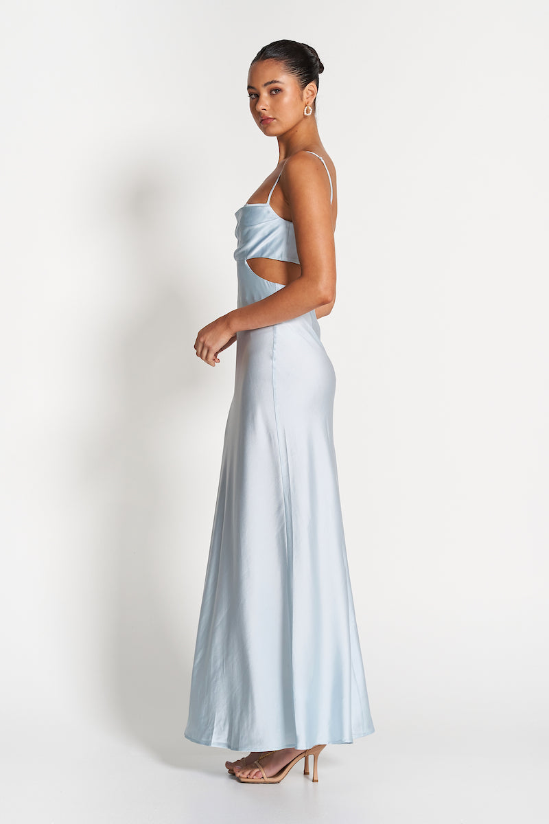 Leah Cut Out Silk Gown-Ice Blue