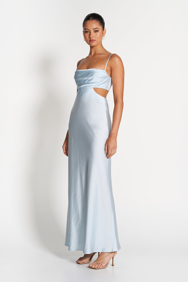 Leah Cut Out Silk Gown-Ice Blue