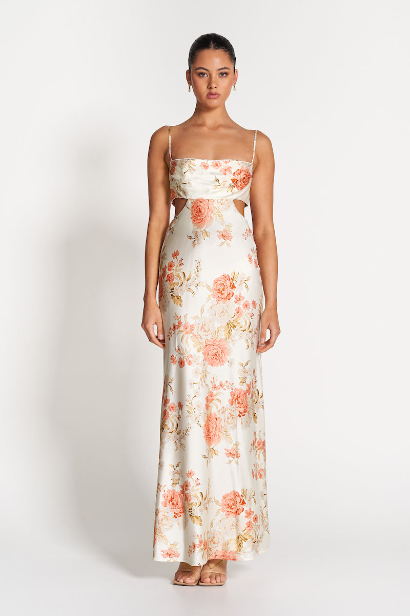 Leah Cut Out Silk Gown- Rose White