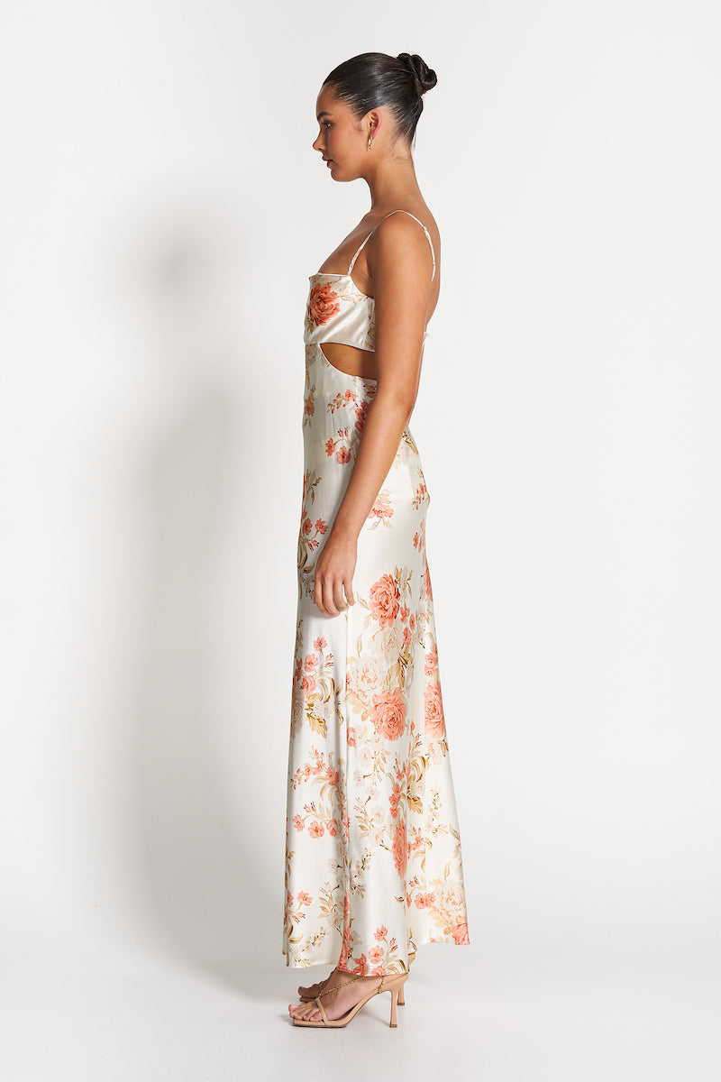 Leah Cut Out Silk Gown- Rose White