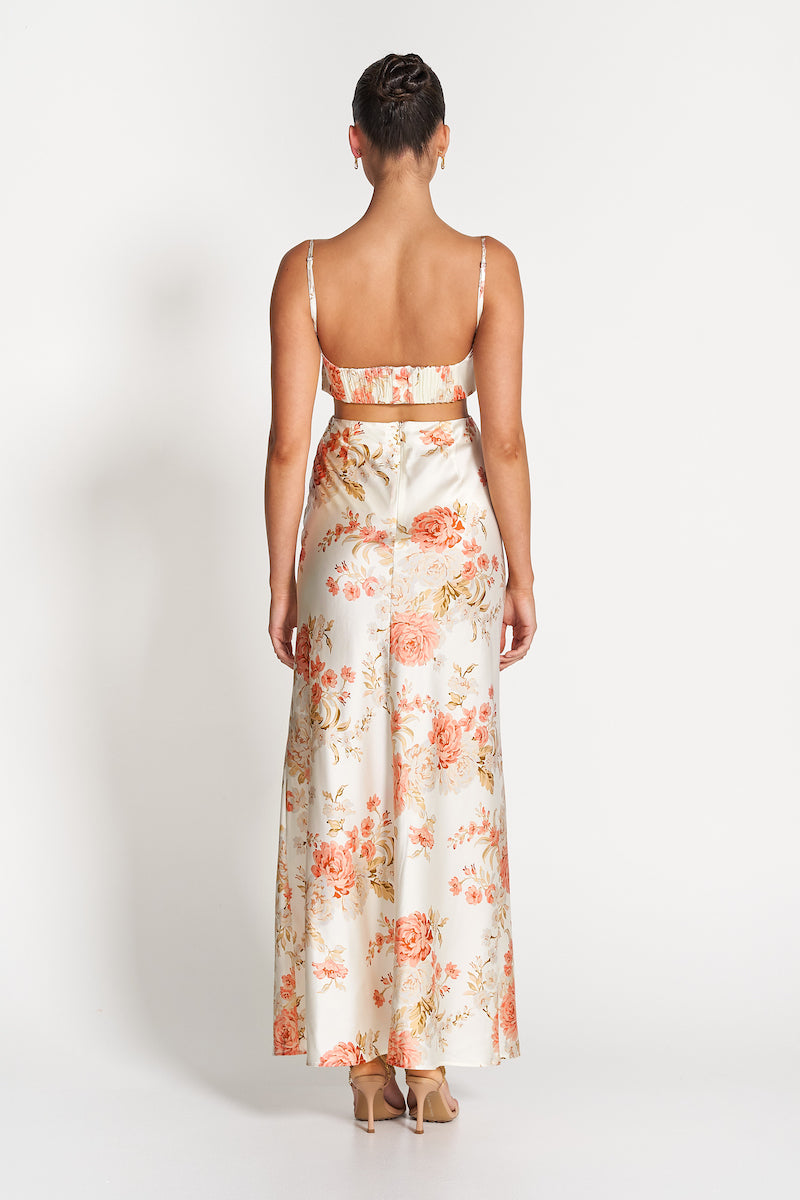 Leah Cut Out Silk Gown- Rose White