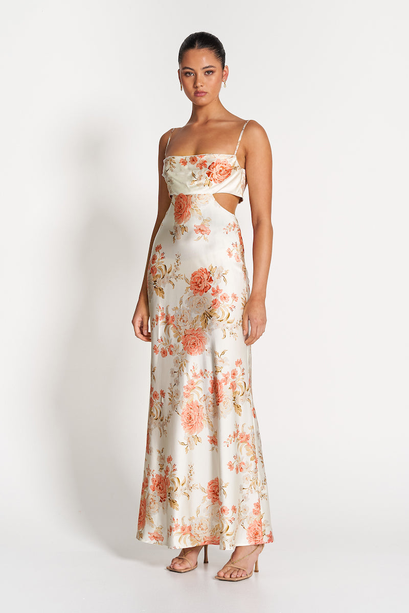 Leah Cut Out Silk Gown- Rose White