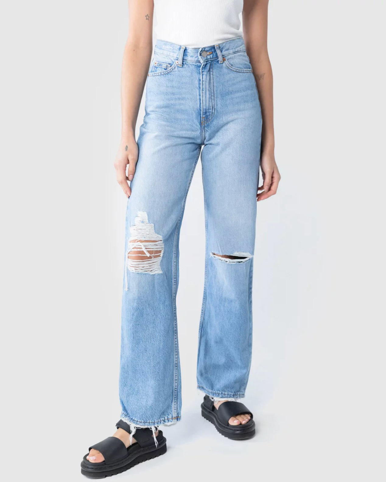 Echo Straight Jeans - Empress Sky Blue Rip